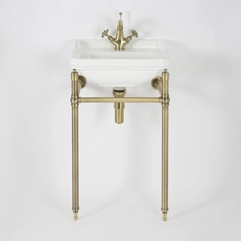 Milano Richmond - Traditional White Ceramic Bathroom Basin Sink With Brushed Gold Washstand - 500mm X 350mm (1 Tap Hole) 3 Milano Richmond - Traditional White Ceramic Bathroom Basin Sink With Brushed Gold Washstand - 500mm X 350mm (1 Tap Hole)