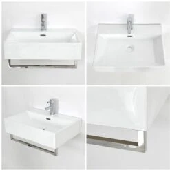 Milano Elswick - Modern White Ceramic Wall Hung Bathroom Basin Sink With Chrome Towel Rail - 600mm X 420mm -Home Sale Shop 24196502 4
