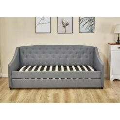 KOSY KOALA Linen Fabric Daybed Grey Sofa Bed With Underbed Trundle Living Room Bedroom Furniture Guest Day Bed Sofabed 9 KOSY KOALA Linen Fabric Daybed Grey Sofa Bed With Underbed Trundle Living Room Bedroom Furniture Guest Day Bed Sofabed -Home Sale Shop 24739719 3