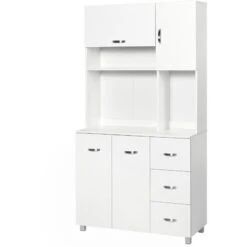 HOMCOM Freestanding Kitchen Cupboard Storage Unit Drawers Handles Shelf
