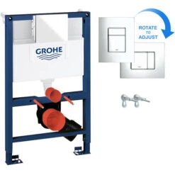 Rimless ECO Wall Hung Toilet Pan, Seat & GROHE 38773000 Rapid 0.82m SL 3-in-1 Low Height WC Cistern Frame Inc. Plate -Home Sale Shop 26585212 3