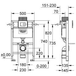 Rimless ECO Wall Hung Toilet Pan, Seat & GROHE 38773000 Rapid 0.82m SL 3-in-1 Low Height WC Cistern Frame Inc. Plate -Home Sale Shop 26585212 5