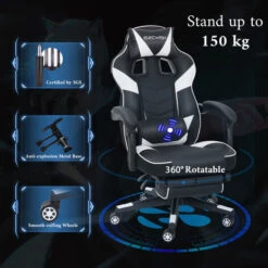 Puluomis Massage Gaming Chair, PU Leather Executive Office Chair, Recliner Swivel Chairs, With Footrest And Lumbar Support, White -Home Sale Shop 27062973 3
