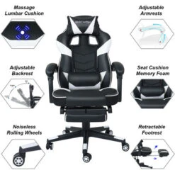 Puluomis Massage Gaming Chair, PU Leather Executive Office Chair, Recliner Swivel Chairs, With Footrest And Lumbar Support, White -Home Sale Shop 27062973 4