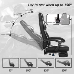 Puluomis Massage Gaming Chair, PU Leather Executive Office Chair, Recliner Swivel Chairs, With Footrest And Lumbar Support, White -Home Sale Shop 27062973 5