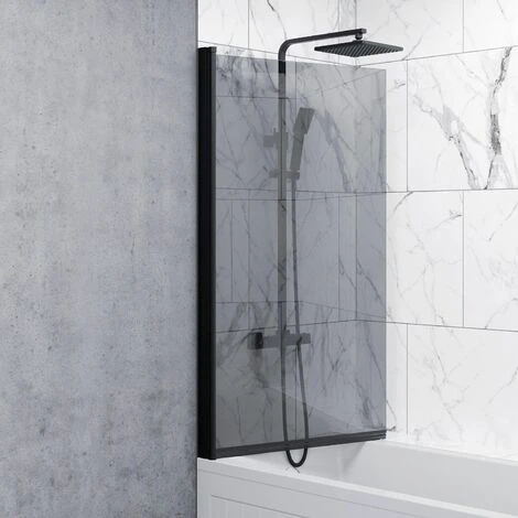 Over Bath Shower Screen Door 800mm Frameless Black Square 6mm Safety Glass Panel 4 Over Bath Shower Screen Door 800mm Frameless Black Square 6mm Safety Glass Panel - Image 2