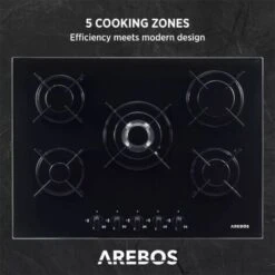 AREBOS Gas Hob 5 Burners Glass Ceramic Incl. Pot Rack & Ignition Fuse Autarkic Suitable For Natural Gas Or Propane Gas Gas Cooker Gas Cooker -Home Sale Shop 28597997 3