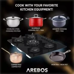 AREBOS Gas Hob 5 Burners Glass Ceramic Incl. Pot Rack & Ignition Fuse Autarkic Suitable For Natural Gas Or Propane Gas Gas Cooker Gas Cooker -Home Sale Shop 28597997 4