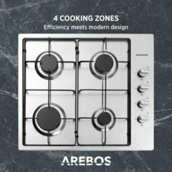 AREBOS Gas Stove 4 Flames Stainless Steel Incl. Grates & Safety Pilot Self-sufficient Suitable For Natural Gas And Propane Gas Gas Hob Gas Cooker 10 AREBOS Gas Stove 4 Flames Stainless Steel Incl. Grates & Safety Pilot Self-sufficient Suitable For Natural Gas And Propane Gas Gas Hob Gas Cooker -Home Sale Shop 28598145 4