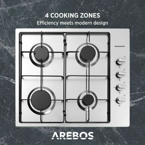 AREBOS Gas Stove 4 Flames Stainless Steel Incl. Grates & Safety Pilot Self-sufficient Suitable For Natural Gas And Propane Gas Gas Hob Gas Cooker 6 AREBOS Gas Stove 4 Flames Stainless Steel Incl. Grates & Safety Pilot Self-sufficient Suitable For Natural Gas And Propane Gas Gas Hob Gas Cooker - Image 4