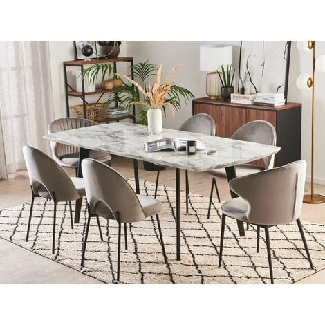 Extending Dining Table 160/200x90cm MDF Marble Effect With Black Iron Legs Mosby 4 Extending Dining Table 160/200x90cm MDF Marble Effect With Black Iron Legs Mosby - Image 2