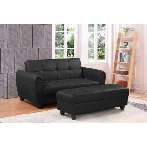 Zinc 2 Seater Sofa Bed With Hidden Storage And Matching Ottoman Bench - Black 3 Zinc 2 Seater Sofa Bed With Hidden Storage And Matching Ottoman Bench - Black