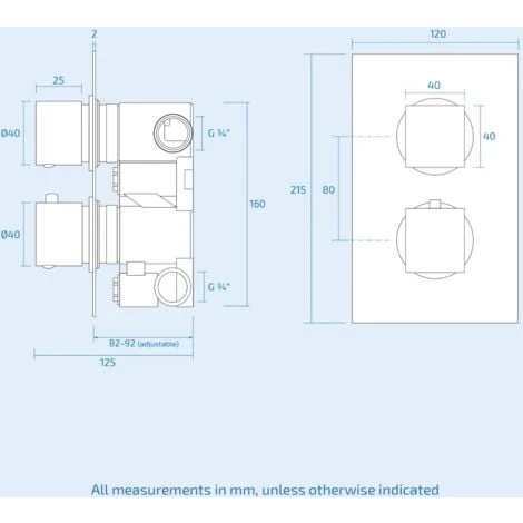 Temel Modern Square 2 Way Concealed Thermostatic Shower Mixer Valve Chrome 5 Temel Modern Square 2 Way Concealed Thermostatic Shower Mixer Valve Chrome - Image 3