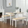 Livingandhome Dining Furniture Sets Set Of 2 Bench With Dining Table Steel Wood, White