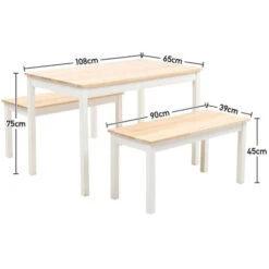 Livingandhome Dining Furniture Sets Set Of 2 Bench With Dining Table Steel Wood, White 11 Livingandhome Dining Furniture Sets Set Of 2 Bench With Dining Table Steel Wood, White -Home Sale Shop 36830988 5