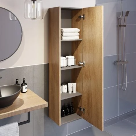 Bathroom Wall Hung Mounted Tall Cabinet Cupboard Storage Furniture Unit Wood 4 Bathroom Wall Hung Mounted Tall Cabinet Cupboard Storage Furniture Unit Wood - Image 2