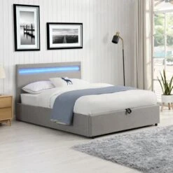 Cherry Tree Furniture Pimlico End Opening Ottoman Storage Bed Frame With Muti-colour LED Headboard (Grey Fabric, 4FT6 UK Double)