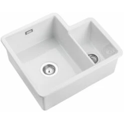 Rangemaster Rustique Kitchen Sink Left Hand 1.3 Bowl Ceramic 90mm Strainer Waste