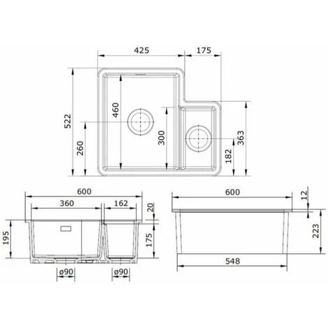 Rangemaster Rustique Kitchen Sink Left Hand 1.3 Bowl Ceramic 90mm Strainer Waste 5 Rangemaster Rustique Kitchen Sink Left Hand 1.3 Bowl Ceramic 90mm Strainer Waste - Image 3