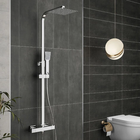 Acezanble Bathroom Thermostatic Mixer Shower Set All Square Chrome Twin Head Exposed Valve 3 Acezanble Bathroom Thermostatic Mixer Shower Set All Square Chrome Twin Head Exposed Valve