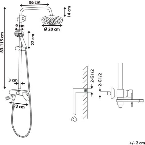 Modern Mixer Shower Set With Rain Function Brass Steel Black With Gold Gurara 5 Modern Mixer Shower Set With Rain Function Brass Steel Black With Gold Gurara - Image 3
