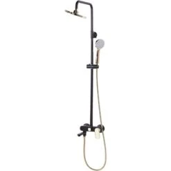 Modern Mixer Shower Set With Rain Function Brass Steel Black With Gold Gurara 11 Modern Mixer Shower Set With Rain Function Brass Steel Black With Gold Gurara -Home Sale Shop 45282161 5