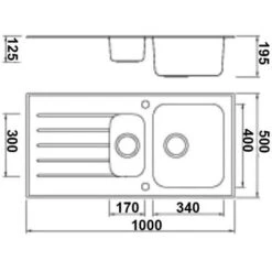 Sauber Kitchen Sink 1.5 Bowl LH Drainer Black Glass Stainless Steel Inset Waste 9 Sauber Kitchen Sink 1.5 Bowl LH Drainer Black Glass Stainless Steel Inset Waste -Home Sale Shop 46530768 3