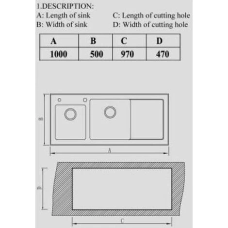 Sauber Kitchen Sink 1.5 Bowl LH Drainer Black Glass Stainless Steel Inset Waste 6 Sauber Kitchen Sink 1.5 Bowl LH Drainer Black Glass Stainless Steel Inset Waste - Image 4