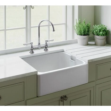 Rangemaster Farmhouse Belfast Kitchen Sink Single Bowl Ceramic White FREE Wastew 3 Rangemaster Farmhouse Belfast Kitchen Sink Single Bowl Ceramic White FREE Wastew
