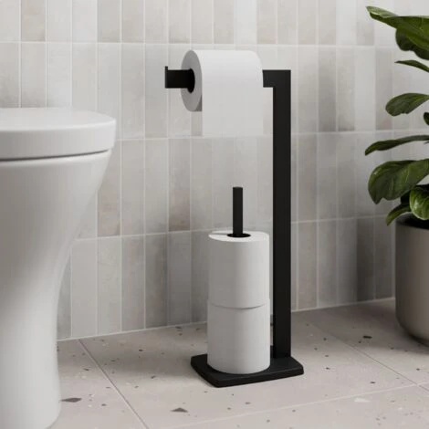 Black Architeckt Square Toilet Roll Holder Free Standing Bathroom Accessories 4 Black Architeckt Square Toilet Roll Holder Free Standing Bathroom Accessories - Image 2