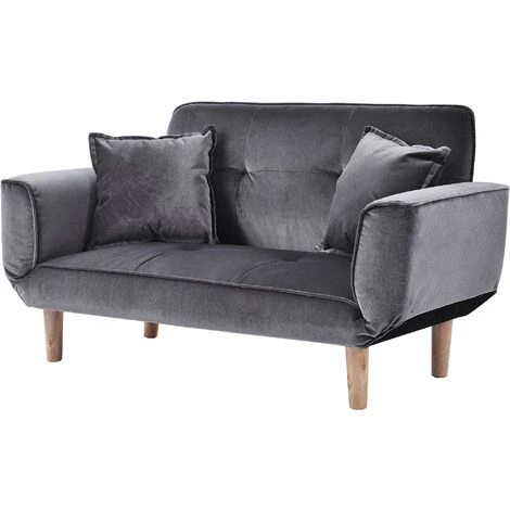 Convertible Sofa Bed 2 Seater Wood Frame, Flannel, Dark Grey 4 Convertible Sofa Bed 2 Seater Wood Frame, Flannel, Dark Grey - Image 2