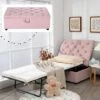 COSTWAY Folding Bed With Mattress, 2-in-1 Convertible Sofa Bed Ottoman, Space-Saving Button Tufted Couch Sleeper Guest Lounger Footstool For Living Room, Bedroom And Office (Pink) 1 COSTWAY Folding Bed With Mattress, 2-in-1 Convertible Sofa Bed Ottoman, Space-Saving Button Tufted Couch Sleeper Guest Lounger Footstool For Living Room, Bedroom And Office (Pink) -Home Sale Shop 50914459 1