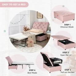 COSTWAY Folding Bed With Mattress, 2-in-1 Convertible Sofa Bed Ottoman, Space-Saving Button Tufted Couch Sleeper Guest Lounger Footstool For Living Room, Bedroom And Office (Pink) 9 COSTWAY Folding Bed With Mattress, 2-in-1 Convertible Sofa Bed Ottoman, Space-Saving Button Tufted Couch Sleeper Guest Lounger Footstool For Living Room, Bedroom And Office (Pink) -Home Sale Shop 50914459 3