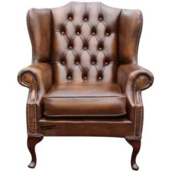 Chesterfield Mallory Flat Wing Queen Anne High Back Wing Chair UK Manufactured Antique Tan Leather 7 Chesterfield Mallory Flat Wing Queen Anne High Back Wing Chair UK Manufactured Antique Tan Leather -Home Sale Shop 51595251 3