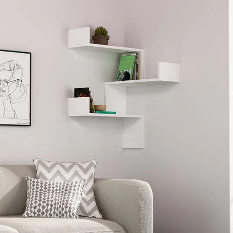 Decortie Luksa Corner Wall Mounted Modern Bookcase Display Unit White W 60cm Medium 2 Decortie Luksa Corner Wall Mounted Modern Bookcase Display Unit White W 60cm Medium