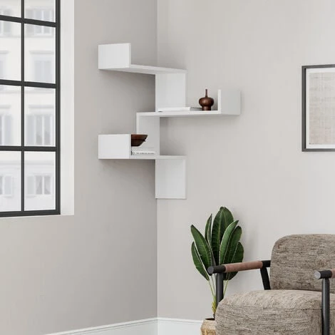 Decortie Luksa Corner Wall Mounted Modern Bookcase Display Unit White W 60cm Medium 5 Decortie Luksa Corner Wall Mounted Modern Bookcase Display Unit White W 60cm Medium - Image 4