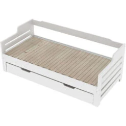 Daybed With Drawer 3FT 90 X 190 Cm Bed Frame With Trundle And Drawer, Guest Bed, Sofa Bed, For Living Room And Bedroom, White -Home Sale Shop 53818229 3