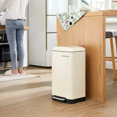SONGMICS Rubbish Bin, 30L Trash Can, Steel Pedal Bin, With Inner Bucket And Lid, Soft Closure, Airtight, For Kitchen, Living Room, Cloud White LTB001A01 4 SONGMICS Rubbish Bin, 30L Trash Can, Steel Pedal Bin, With Inner Bucket And Lid, Soft Closure, Airtight, For Kitchen, Living Room, Cloud White LTB001A01 - Image 2