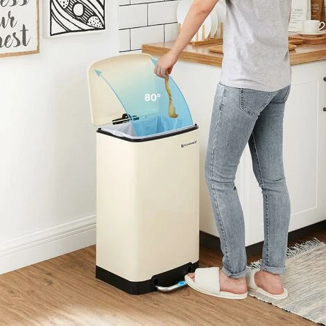 SONGMICS Rubbish Bin, 30L Trash Can, Steel Pedal Bin, With Inner Bucket And Lid, Soft Closure, Airtight, For Kitchen, Living Room, Cloud White LTB001A01 5 SONGMICS Rubbish Bin, 30L Trash Can, Steel Pedal Bin, With Inner Bucket And Lid, Soft Closure, Airtight, For Kitchen, Living Room, Cloud White LTB001A01 - Image 3