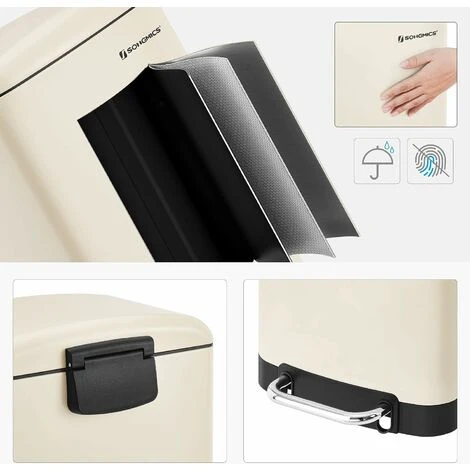 SONGMICS Rubbish Bin, 30L Trash Can, Steel Pedal Bin, With Inner Bucket And Lid, Soft Closure, Airtight, For Kitchen, Living Room, Cloud White LTB001A01 6 SONGMICS Rubbish Bin, 30L Trash Can, Steel Pedal Bin, With Inner Bucket And Lid, Soft Closure, Airtight, For Kitchen, Living Room, Cloud White LTB001A01 - Image 4