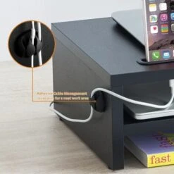 VonHaus Wood Monitor Stand Riser, Desk Monitor Stand With Smart Phone Holder, Ergonomic 2 Tier Storage With Cable Management For Computer, Notebook, IMac, PC -Home Sale Shop 54924454 5