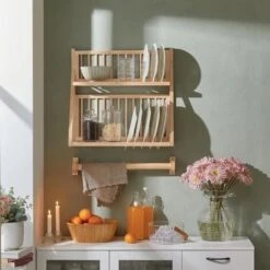 SoBuy Wall Mounted Rubber Wood Kitchen Plate Rack, KCR11-N -Home Sale Shop 55298473 2
