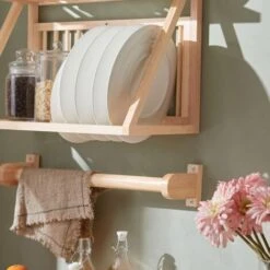 SoBuy Wall Mounted Rubber Wood Kitchen Plate Rack, KCR11-N -Home Sale Shop 55298473 4