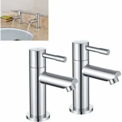 Bathroom Basin Pillar Taps, Pair Basin Sink Mixer Taps, 1/4 Turn Washroom Pair Faucets Twin Lever, 2 Pcs Morden Taps