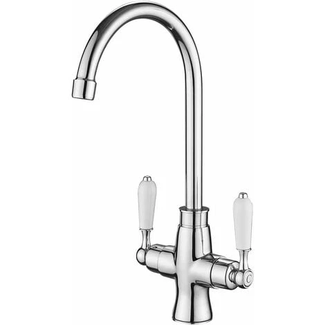 Kitchen Sink Mixer Tap Elegant White Ceramic Dual Lever Monobloc Swivel Spout Chrome Kitchen Taps With UK Standard Fittings 3 Kitchen Sink Mixer Tap Elegant White Ceramic Dual Lever Monobloc Swivel Spout Chrome Kitchen Taps With UK Standard Fittings