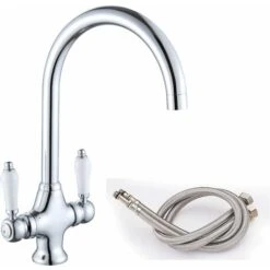 Kitchen Sink Mixer Tap Elegant White Ceramic Dual Lever Monobloc Swivel Spout Chrome Kitchen Taps With UK Standard Fittings 8 Kitchen Sink Mixer Tap Elegant White Ceramic Dual Lever Monobloc Swivel Spout Chrome Kitchen Taps With UK Standard Fittings -Home Sale Shop 59500070 2