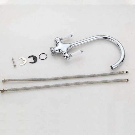 Kitchen Sink Mixer Tap Elegant White Ceramic Dual Lever Monobloc Swivel Spout Chrome Kitchen Taps With UK Standard Fittings 6 Kitchen Sink Mixer Tap Elegant White Ceramic Dual Lever Monobloc Swivel Spout Chrome Kitchen Taps With UK Standard Fittings - Image 4