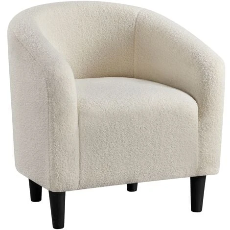 Yaheetech Boucle Club Chair Accent Barrel Chair Upholstered Arm Chair, W70.5 X D65 X H73cm, Ivory 3 Yaheetech Boucle Club Chair Accent Barrel Chair Upholstered Arm Chair, W70.5 X D65 X H73cm, Ivory