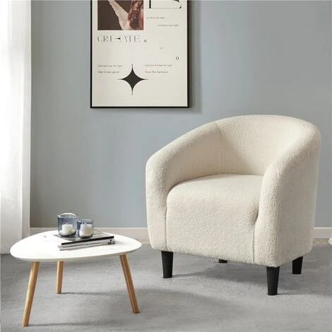 Yaheetech Boucle Club Chair Accent Barrel Chair Upholstered Arm Chair, W70.5 X D65 X H73cm, Ivory 4 Yaheetech Boucle Club Chair Accent Barrel Chair Upholstered Arm Chair, W70.5 X D65 X H73cm, Ivory - Image 2