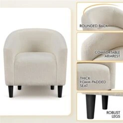 Yaheetech Boucle Club Chair Accent Barrel Chair Upholstered Arm Chair, W70.5 X D65 X H73cm, Ivory 9 Yaheetech Boucle Club Chair Accent Barrel Chair Upholstered Arm Chair, W70.5 X D65 X H73cm, Ivory -Home Sale Shop 59610215 3
